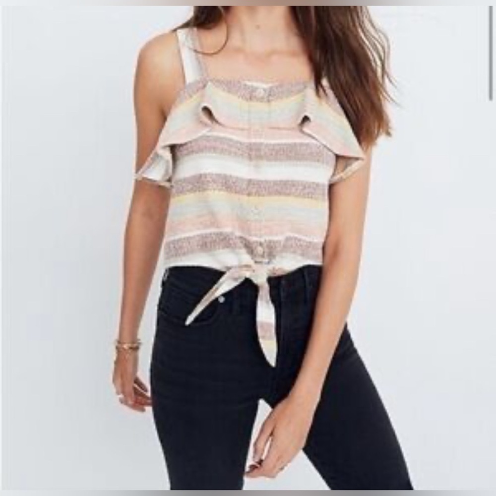 Texture & Thread Madewell 100% Cotton Ruffle Tie Front Top Size Small